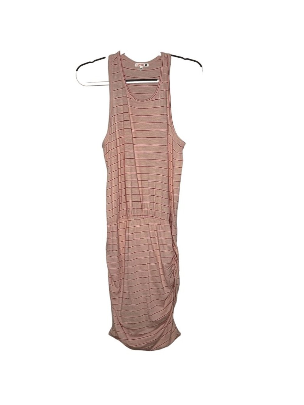 Sundry Midi Dress Women M Pink Stripe Sleeveless Ruched Tank USA Made